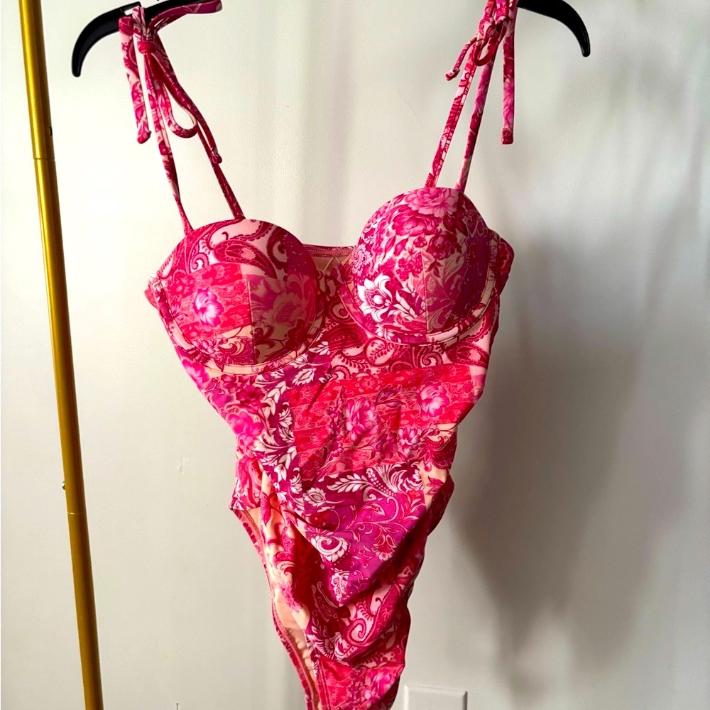 Cupshe Pink and Red Floral One Piece Swimsuit